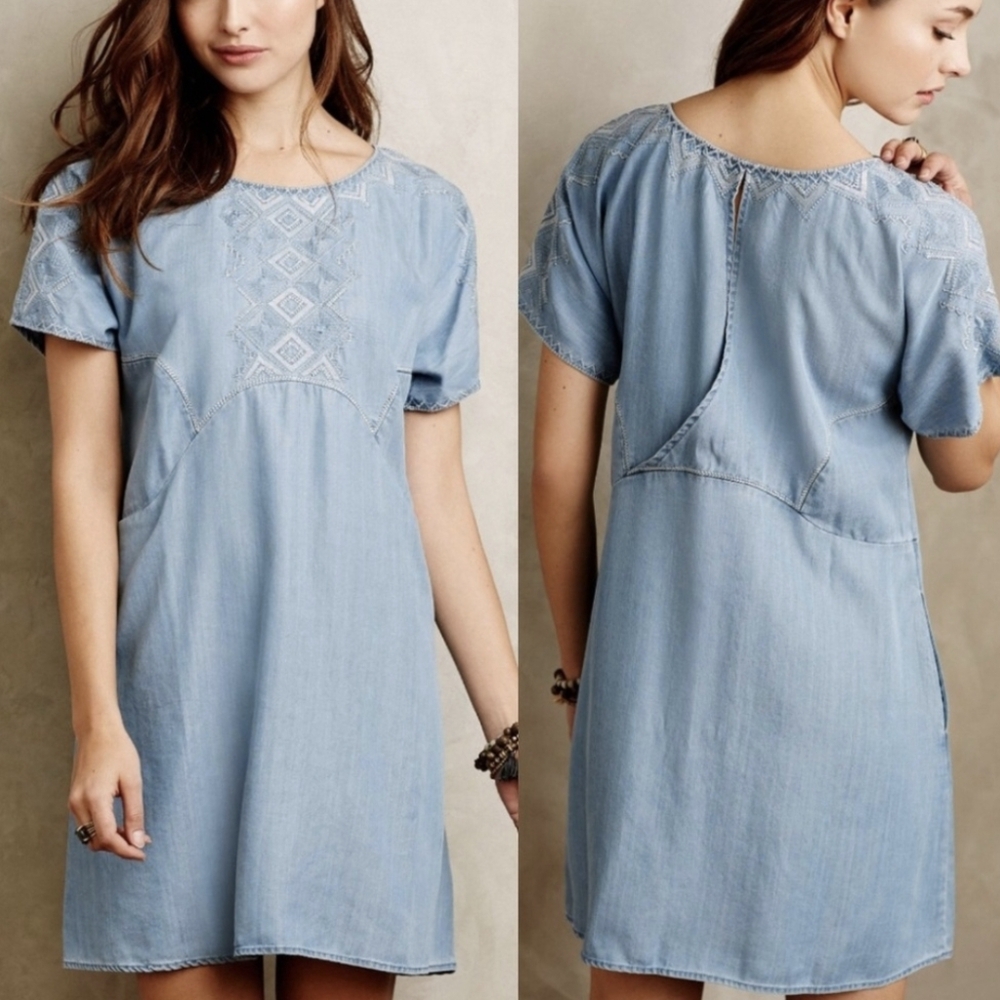Anthropologie Holding Horses Chambray Dress Open Back